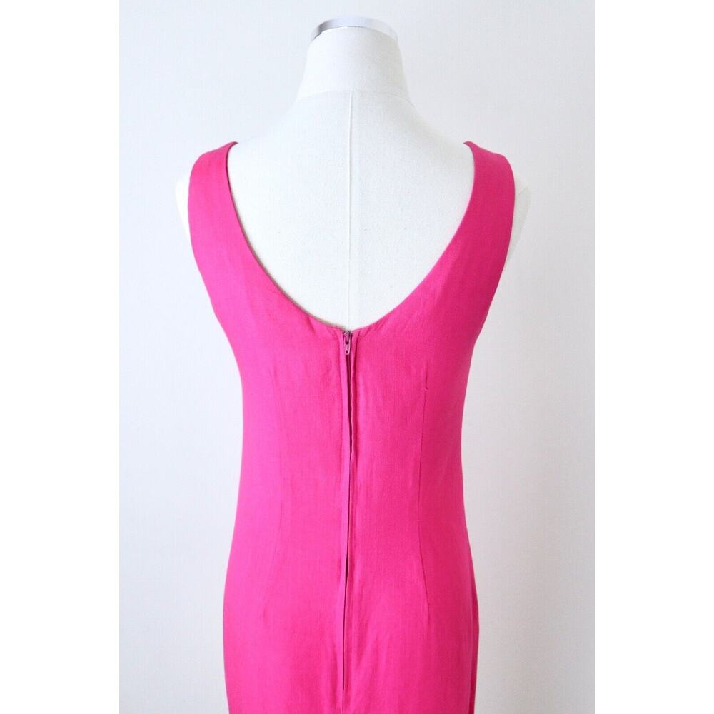 Vintage 1990s Size XXS Linen Blend Low Back Sheath Dress Fuchsia Pink Sleeveless - Picture 6 of 8